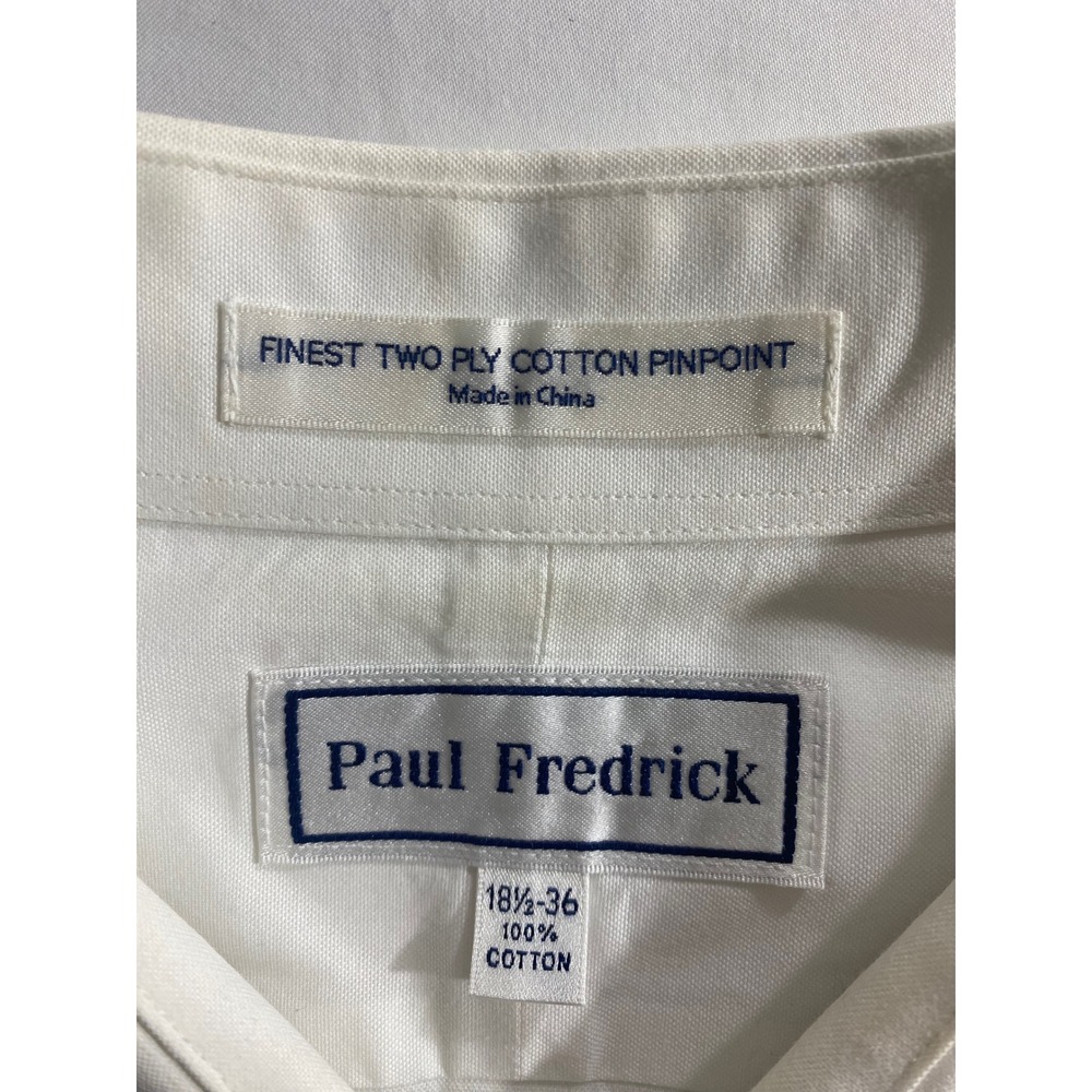 Paul Fredrick Shirt 18 1/2 -36 White Pinpoint Cotton Mens Monogrammed TSW - Picture 3 of 8